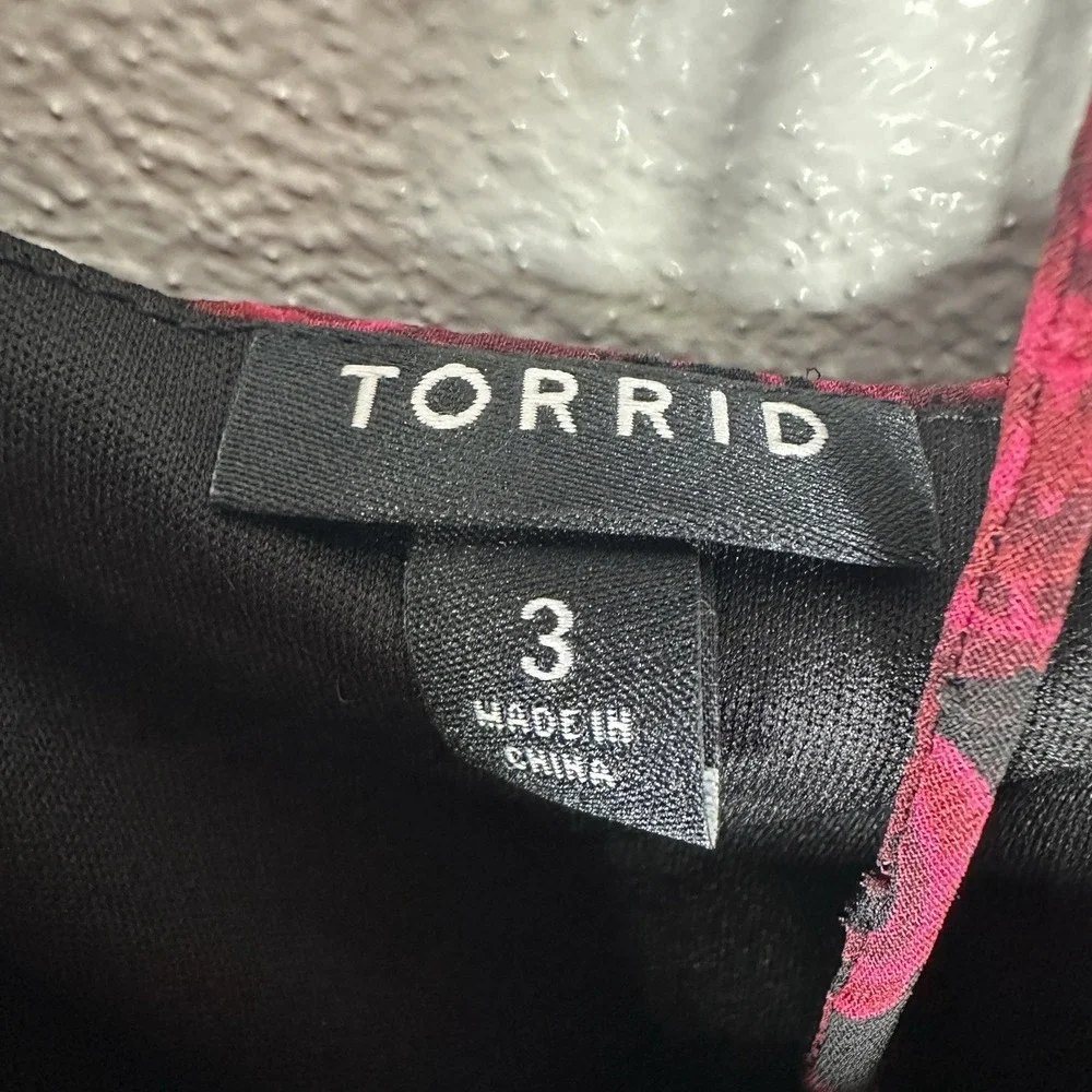 TORRID Tea Length Clip Dot Open Back A-Line Midi Dress Paisley Black Pink Sz 3X - Picture 7 of 9